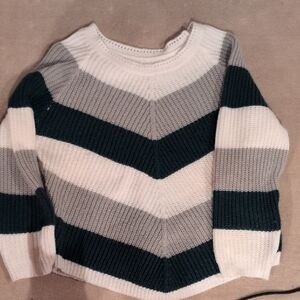 Striped Dark Green and White Women's Sweater